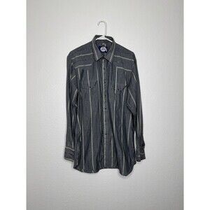 VINTAGE MENS Prior Western Gray Striped Pearl Snap Button 17 35 L/S Made in USA